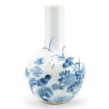 Chinese blue and white porcelain vase hand painted with a bird amongst flowers and calligraphy,