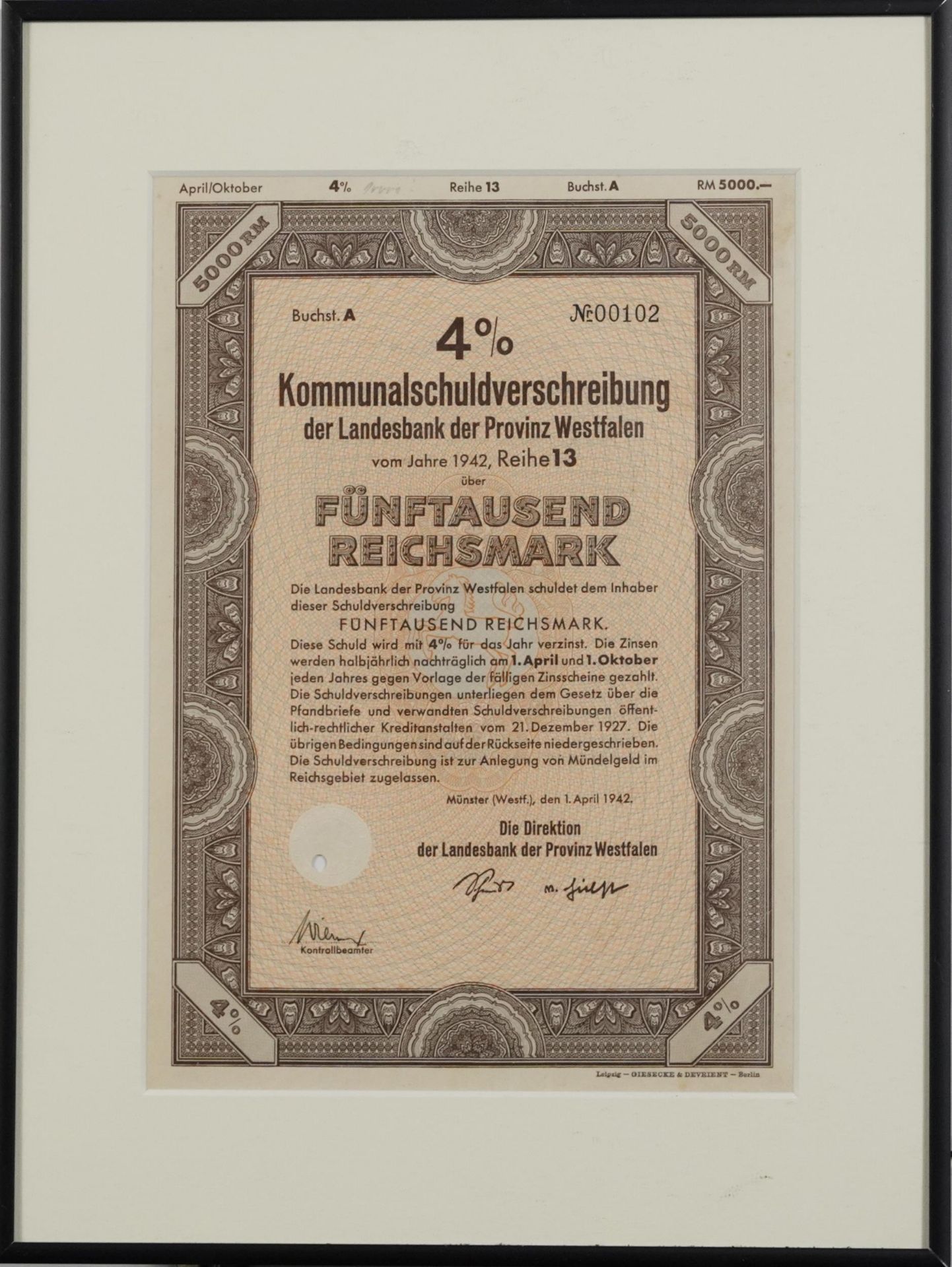 Three 1940s German share certificates, each mounted, framed and glazed, each approximately 29cm x - Bild 3 aus 15
