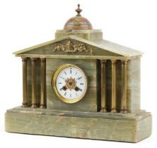 Onyx architectural mantle clock striking on a bell with reeded columns and circular dial having