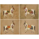 Mughal horses, set of four Indian watercolour and gouaches, indistinct embossed watermarks, each