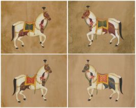 Mughal horses, set of four Indian watercolour and gouaches, indistinct embossed watermarks, each