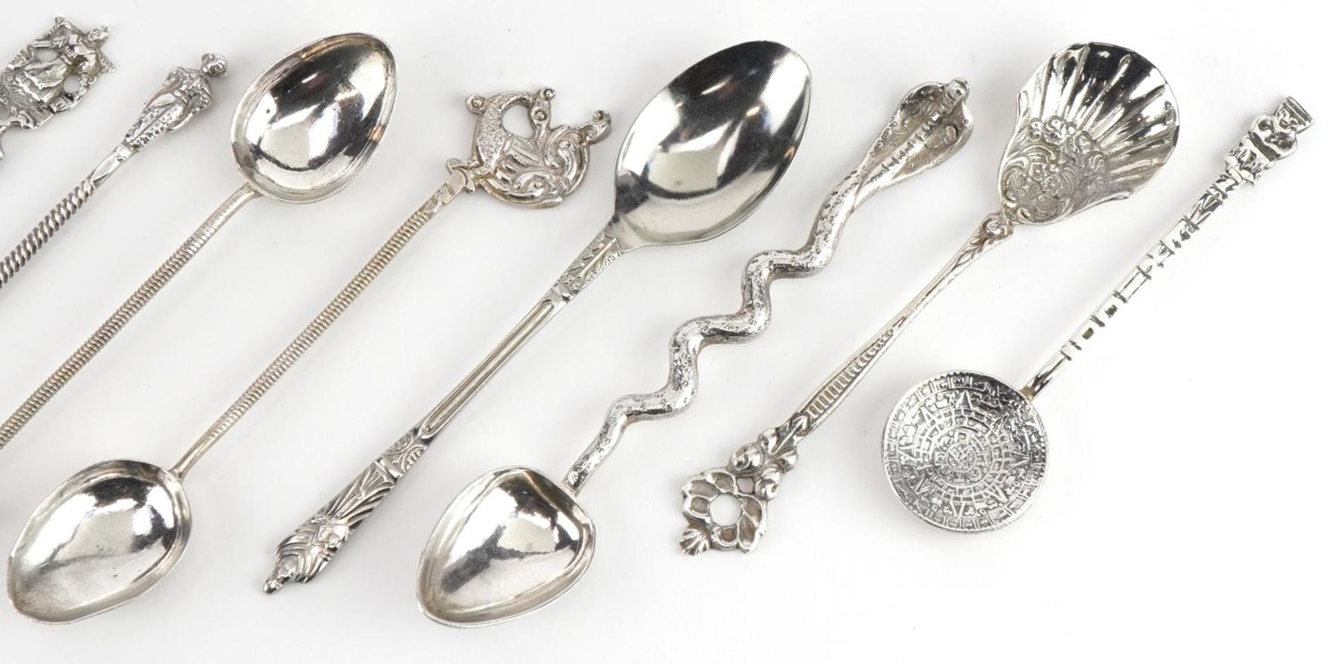 Ten Georgian and later silver and white metal teaspoons and a pickle fork, including some Indian and - Image 3 of 4