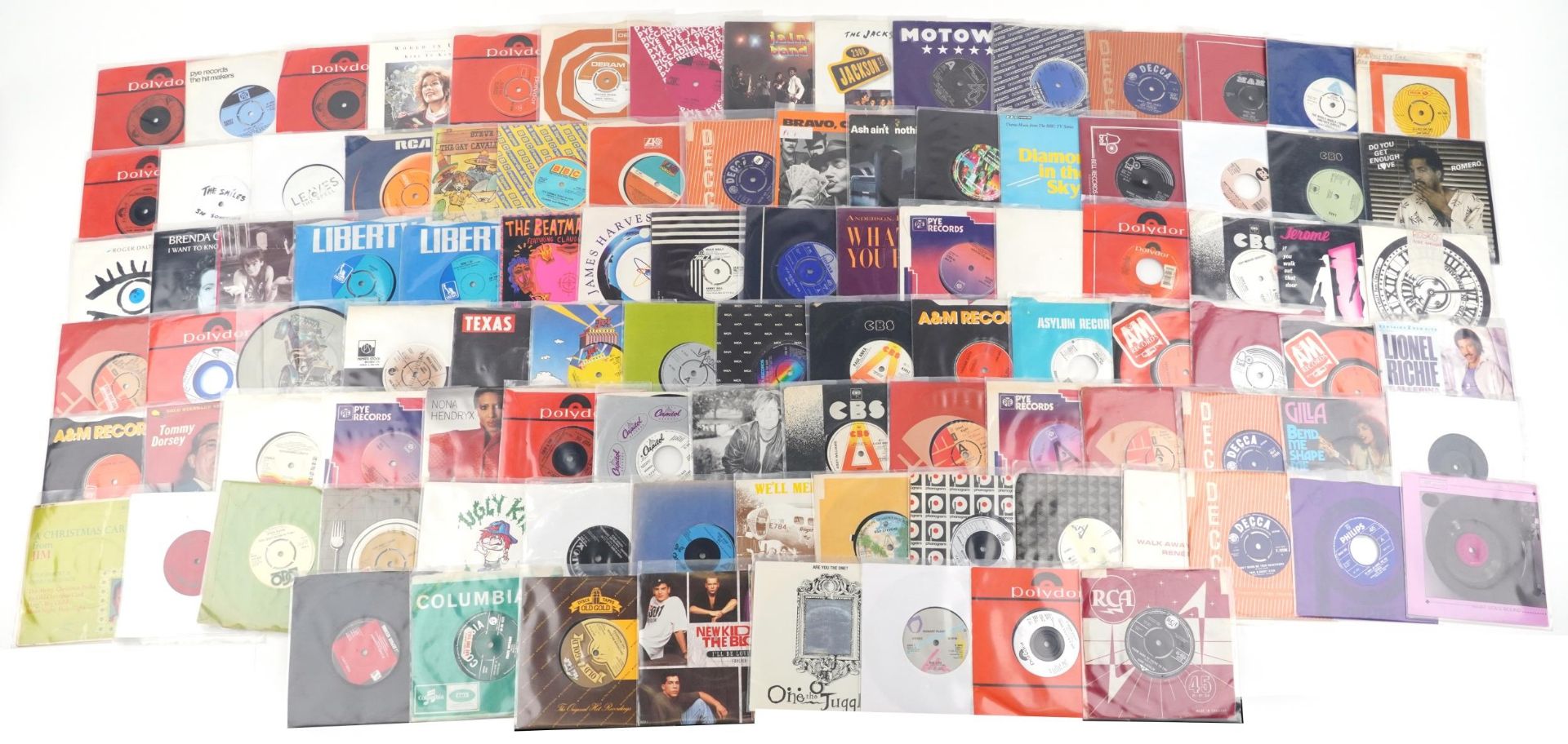 45rpm records including Junior Campbell, The Fortunes, Steve Wright and the Beatmasters : For