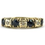 9ct gold sapphire and diamond half eternity ring, size J, 1.9g : For further information on this lot