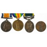 British military World War I three medal group and a peace medallion, the medals comprising World