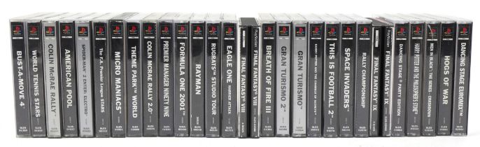 Collection of Sony PlayStation 1 games including Rayman, Final Fantasy, Colin McRae Rally and