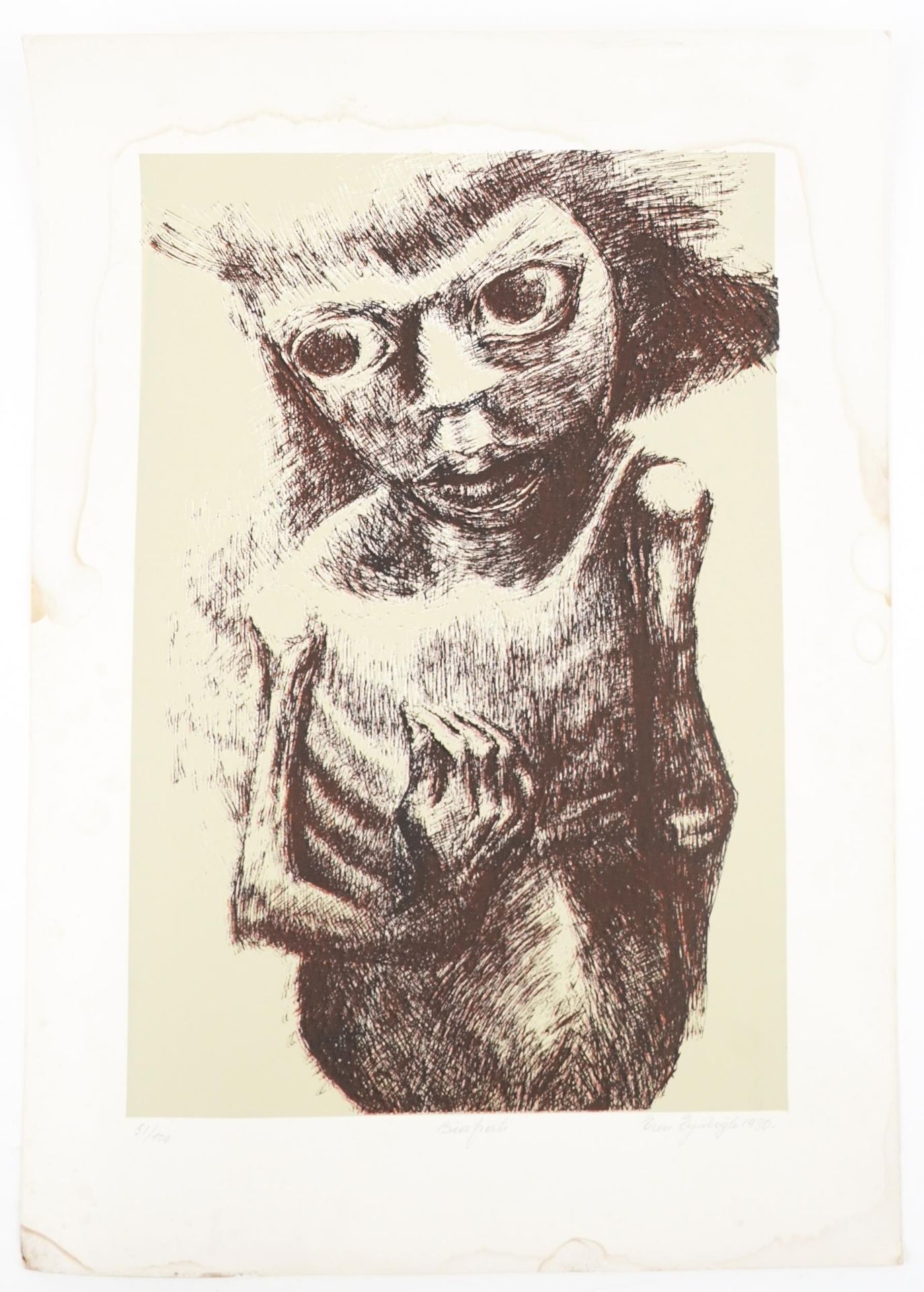 Eren Eyuboglu - Portrait of a devil, continental pencil signed screen print, limited edition 51/100, - Image 2 of 4