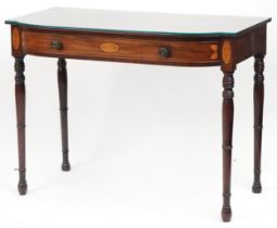 Inlaid mahogany writing table with frieze drawer, 75cm H x 100cm W x 50cm D : For further