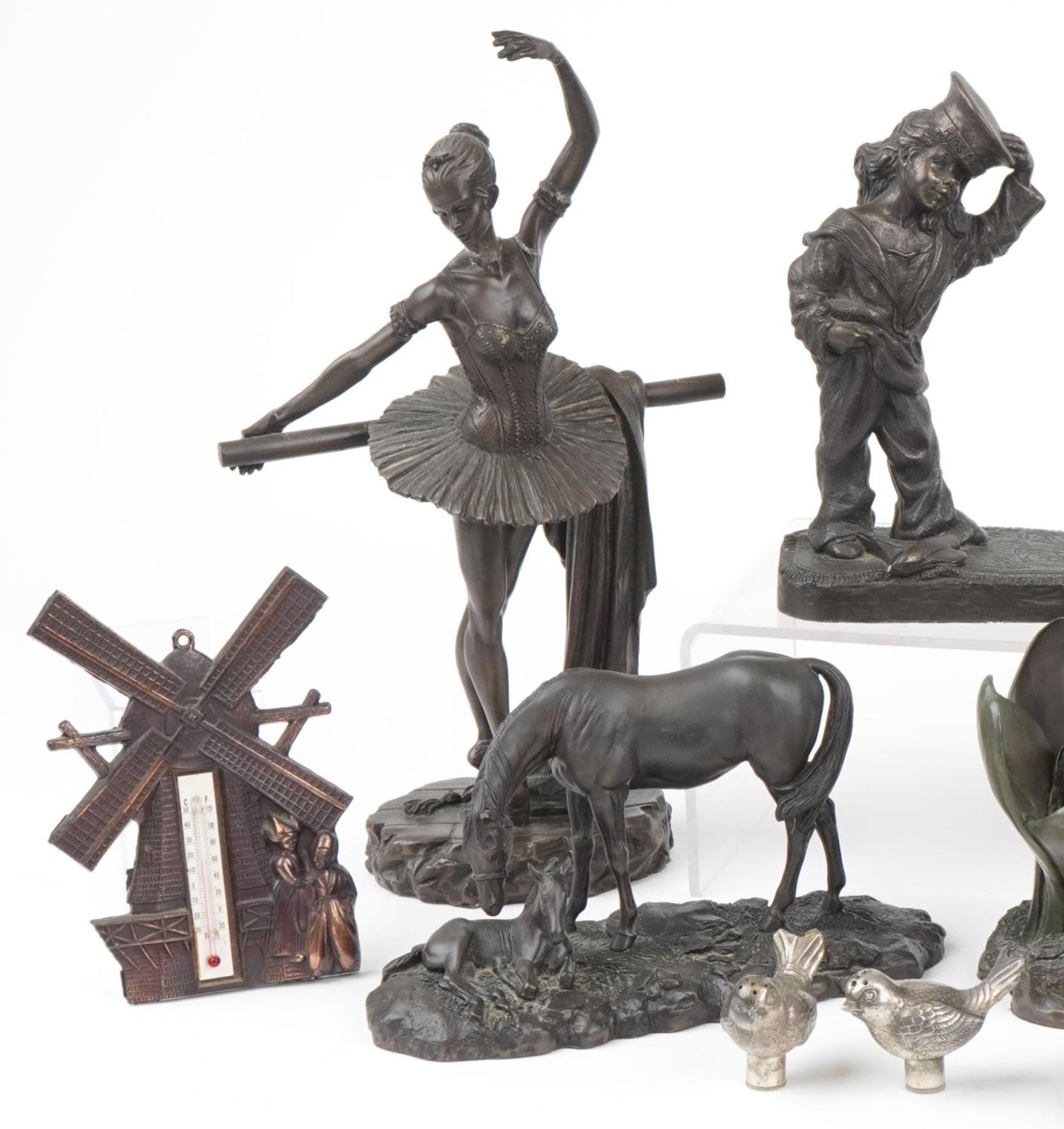 Bronzed figures and animals including Heredities examples, the largest 31cm high : For further - Bild 2 aus 3