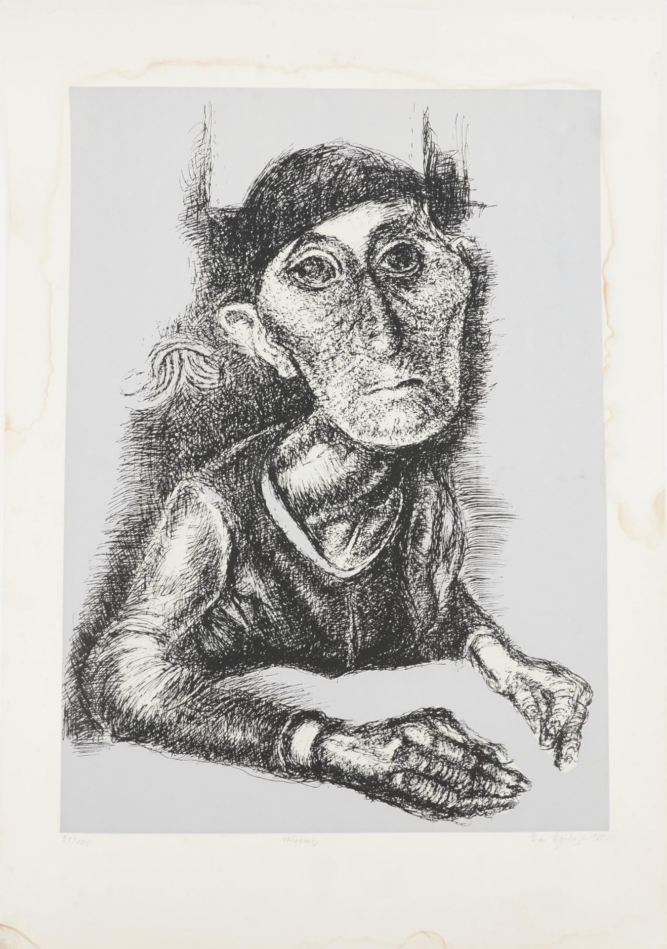 Eren Eyuboglu - Portrait of a devil, continental pencil signed screen print, limited edition 51/100,