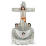 Victorian Staffordshire pottery holy water font, 21cm high : For further information on this lot