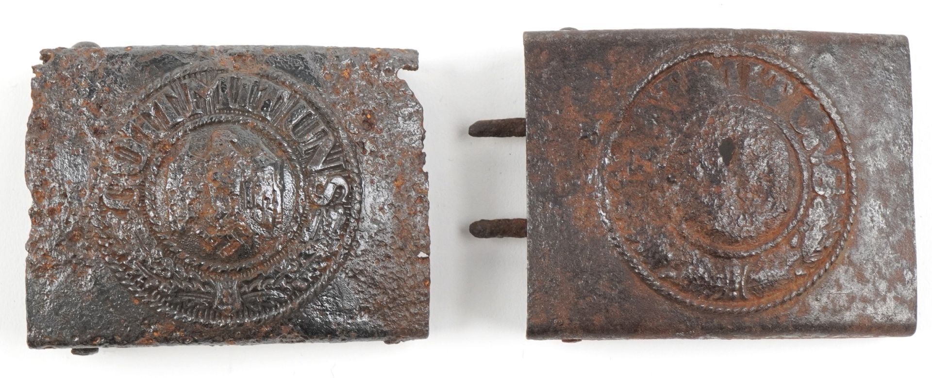 Three German military interest buckles including one on leather belt : For further information on - Image 3 of 4