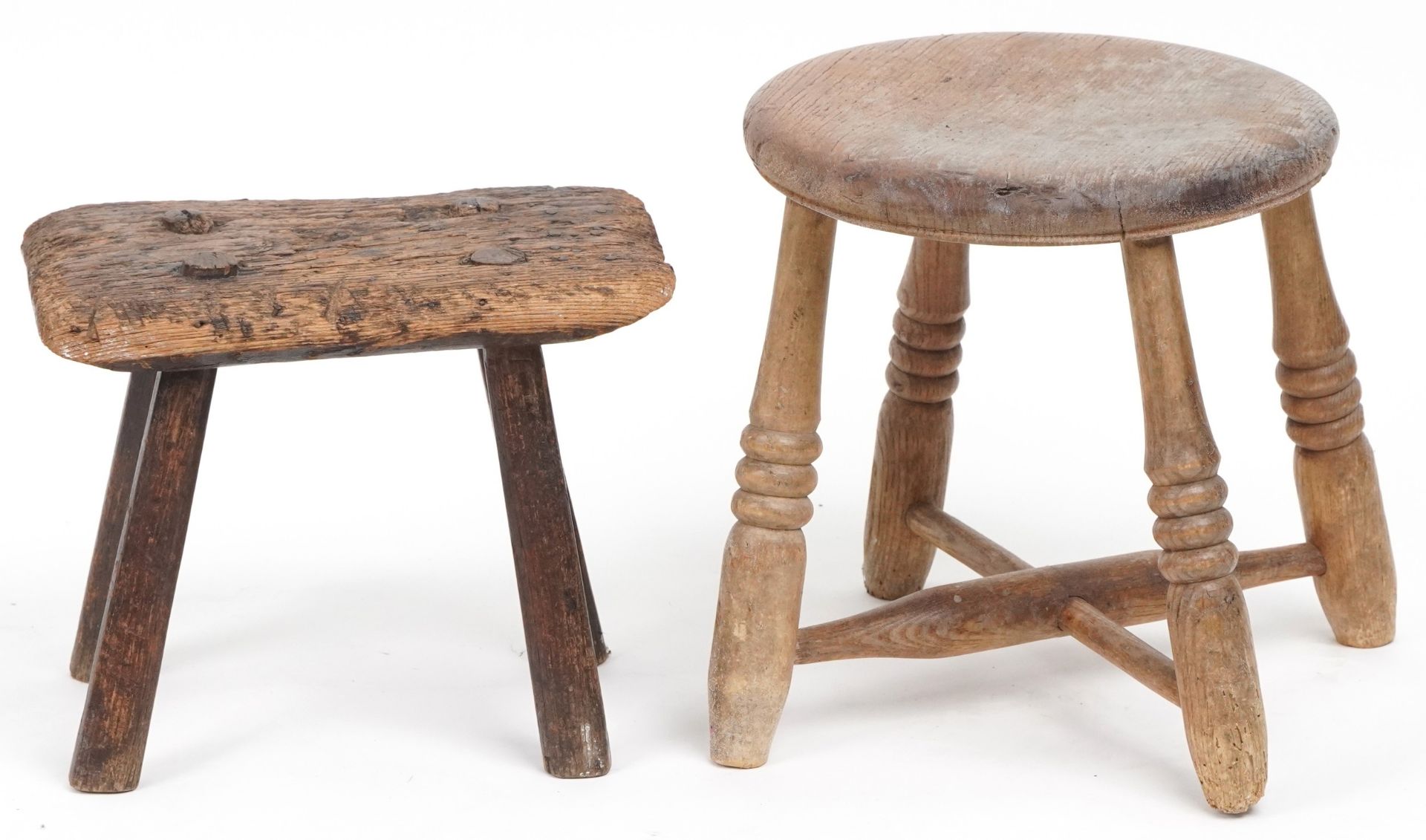 Two antique wooden stools, the largest 31cm high : For further information on this lot please - Image 3 of 3