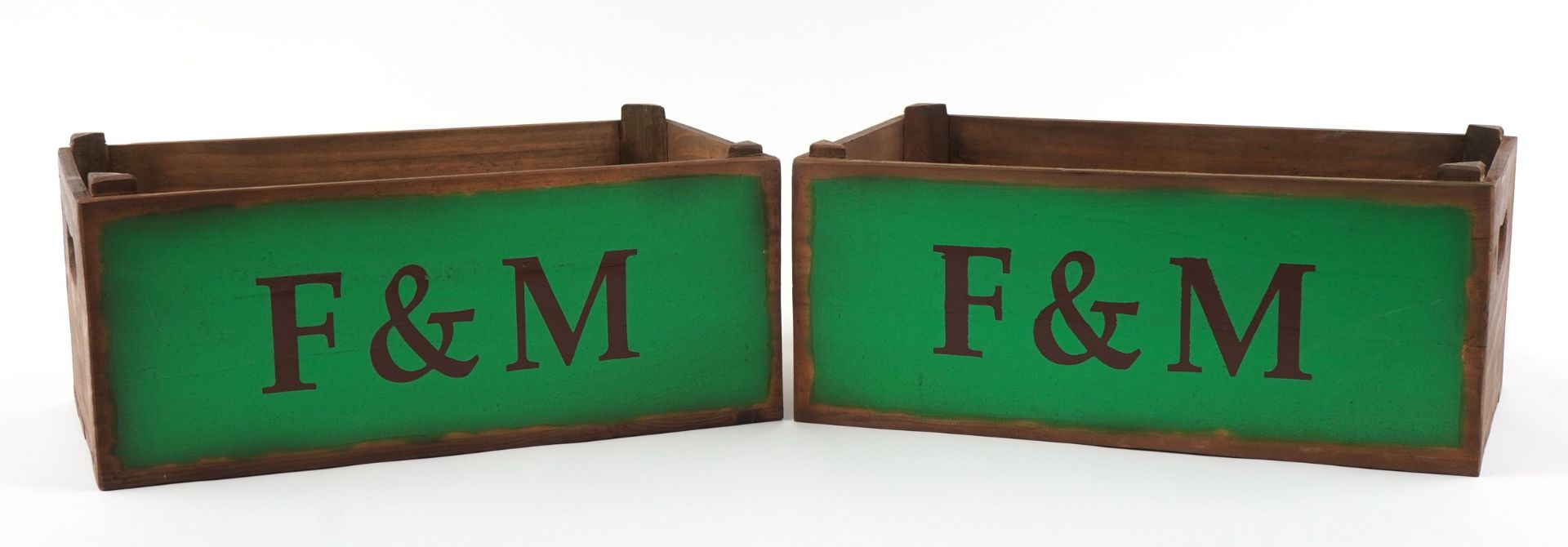 Pair of Fortnum & Mason design painted wooden crates, 18cm H x 44cm W x 25cm D : For further - Image 3 of 3