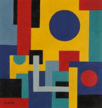 Style of Lajos Kassar - Abstract composition, Hungarian Cubist school oil on Masonite, mounted,