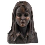 Mid century style bronzed bust of a young female, 41cm high : For further information on this lot