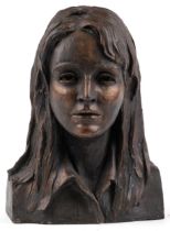 Mid century style bronzed bust of a young female, 41cm high : For further information on this lot