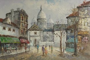S Muller - Parisian street scene, oil on canvas, mounted and framed, 91 x 60 cm : For further