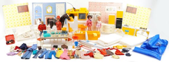 Large collection of vintage Sindy and Action Man including various furniture, jewellery accessories,