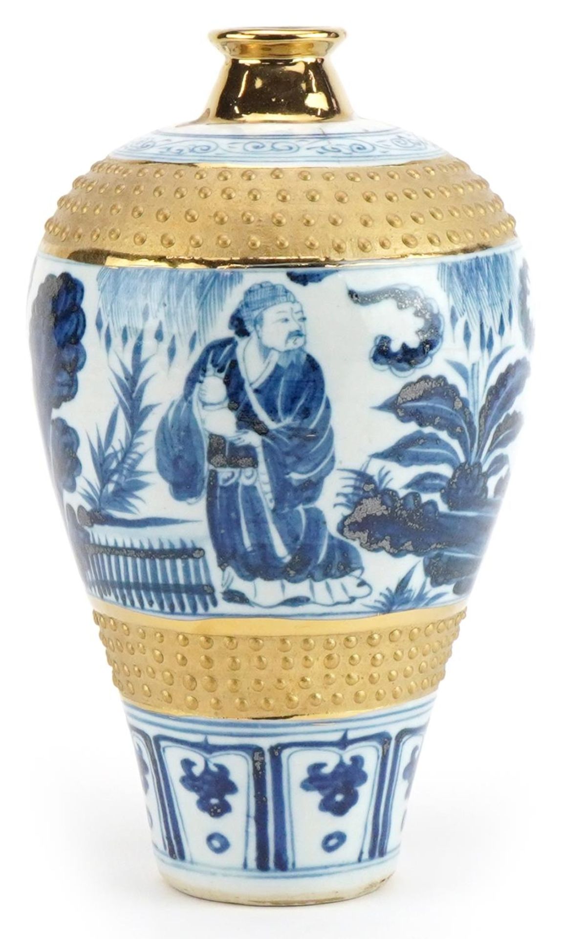 Chinese blue and white porcelain vase hand painted with figures in a forest, 24cm high : For further - Image 3 of 6