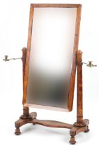 Victorian walnut cheval mirror with adjustable brass candle sconces, 150cm high : For further