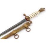 German military interest naval officer's dagger with scabbard and engraved steel blade, 42cm in