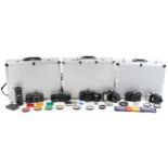 Cameras and accessories in fitted cases including Canon A1W/50mm lens and Canon T70 : For further