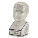 Decorative porcelain phrenology head after L N Fowler, 28.5cm high : For further information on this