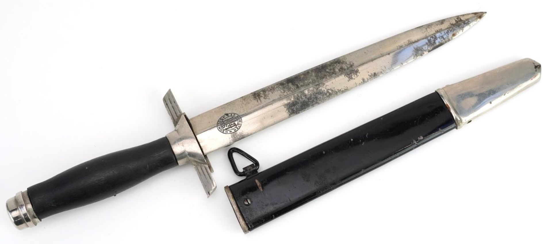 German military interest RLB dagger with scabbard and steel blade engraved E & F Horster, 36cm in - Image 2 of 3