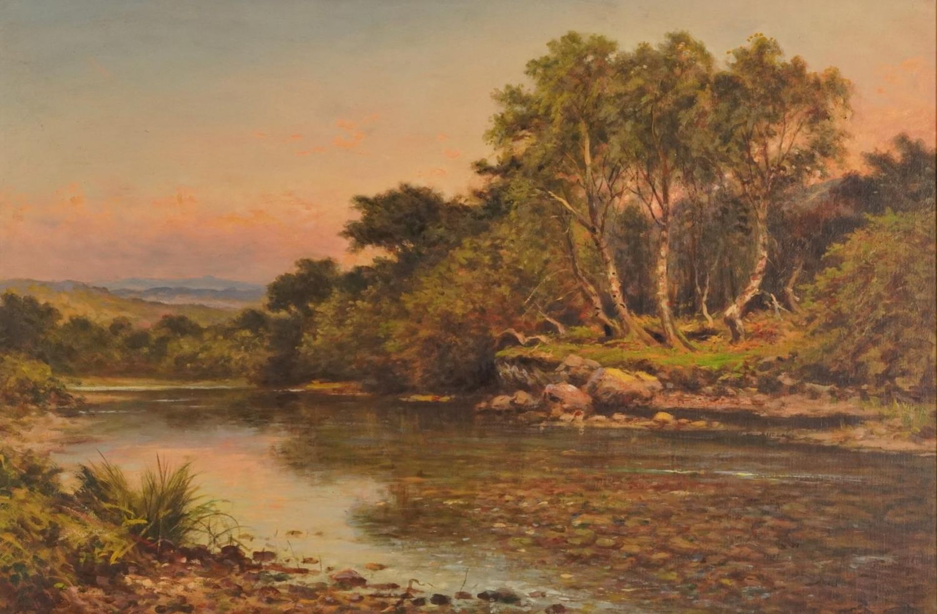 River scenes, matched pair of 19th/early 20th century oil on canvases, one signed L Richards, - Bild 7 aus 11