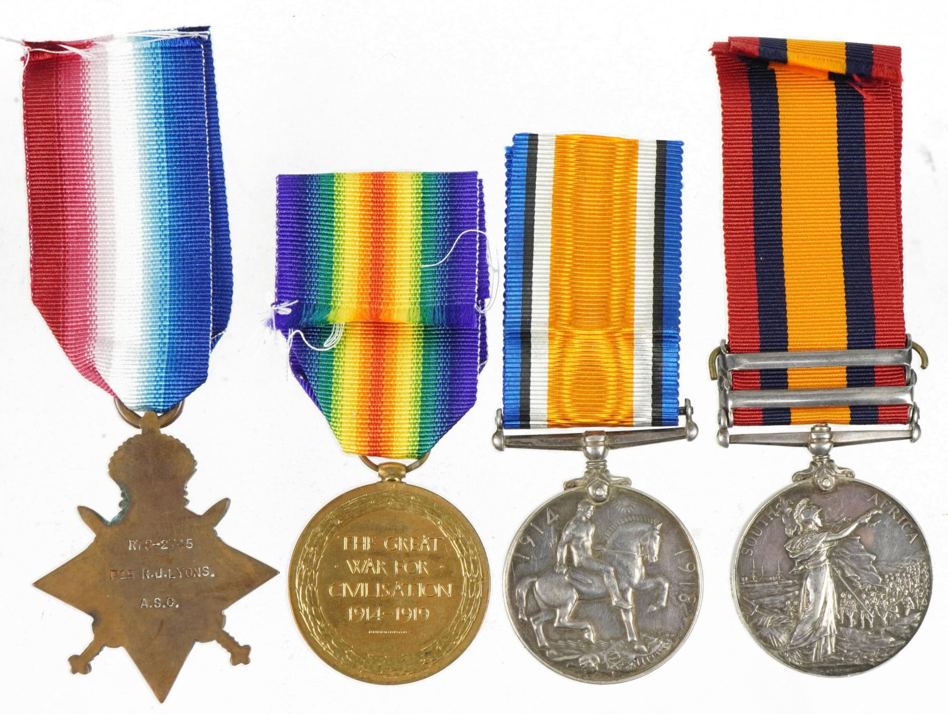 Victorian and later British military four medal group relating to R J Lyons comprising Queen's South - Bild 3 aus 9