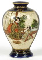 Japanese Satsuma pottery baluster vase hand painted with figures, character marks to the base, 6.5cm