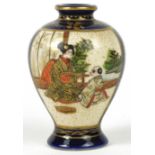 Japanese Satsuma pottery baluster vase hand painted with figures, character marks to the base, 6.5cm