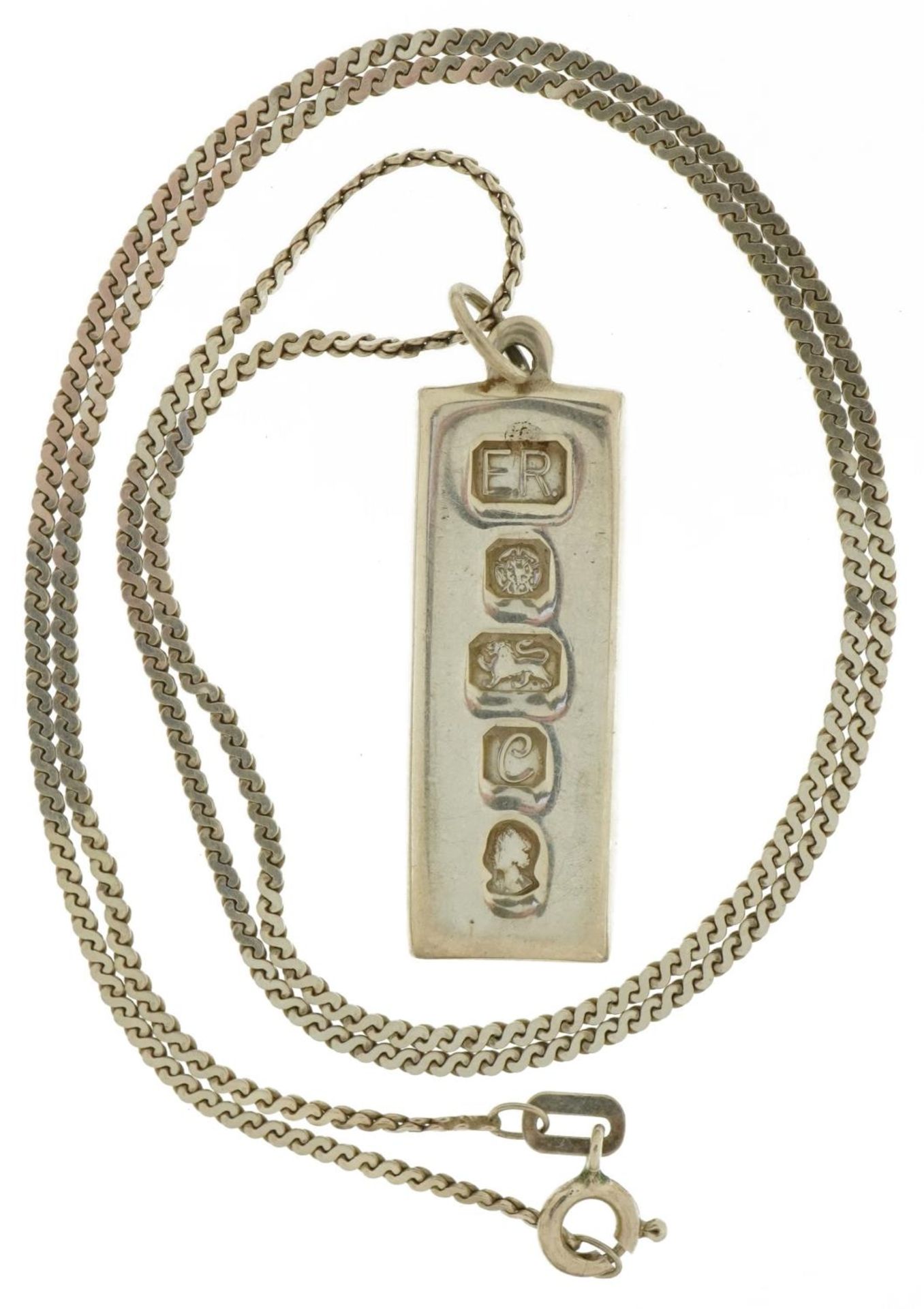 Silver ingot pendant on a silver S link necklace, 4.3cm high and 60cm in length, 21.8g : For further - Image 2 of 3