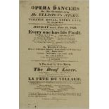 Early 19th century opera dancers poster printed J Tabby Printer, Theatre Royal Drury Lane, framed