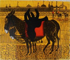 Robert Tavener - Donkey and Pier, screen print, limited edition 27/50, unframed, 79cm x 59.5cm : For