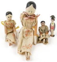 Four antique Queen Anne style peg dolls, the largest 26cm high : For further information on this lot