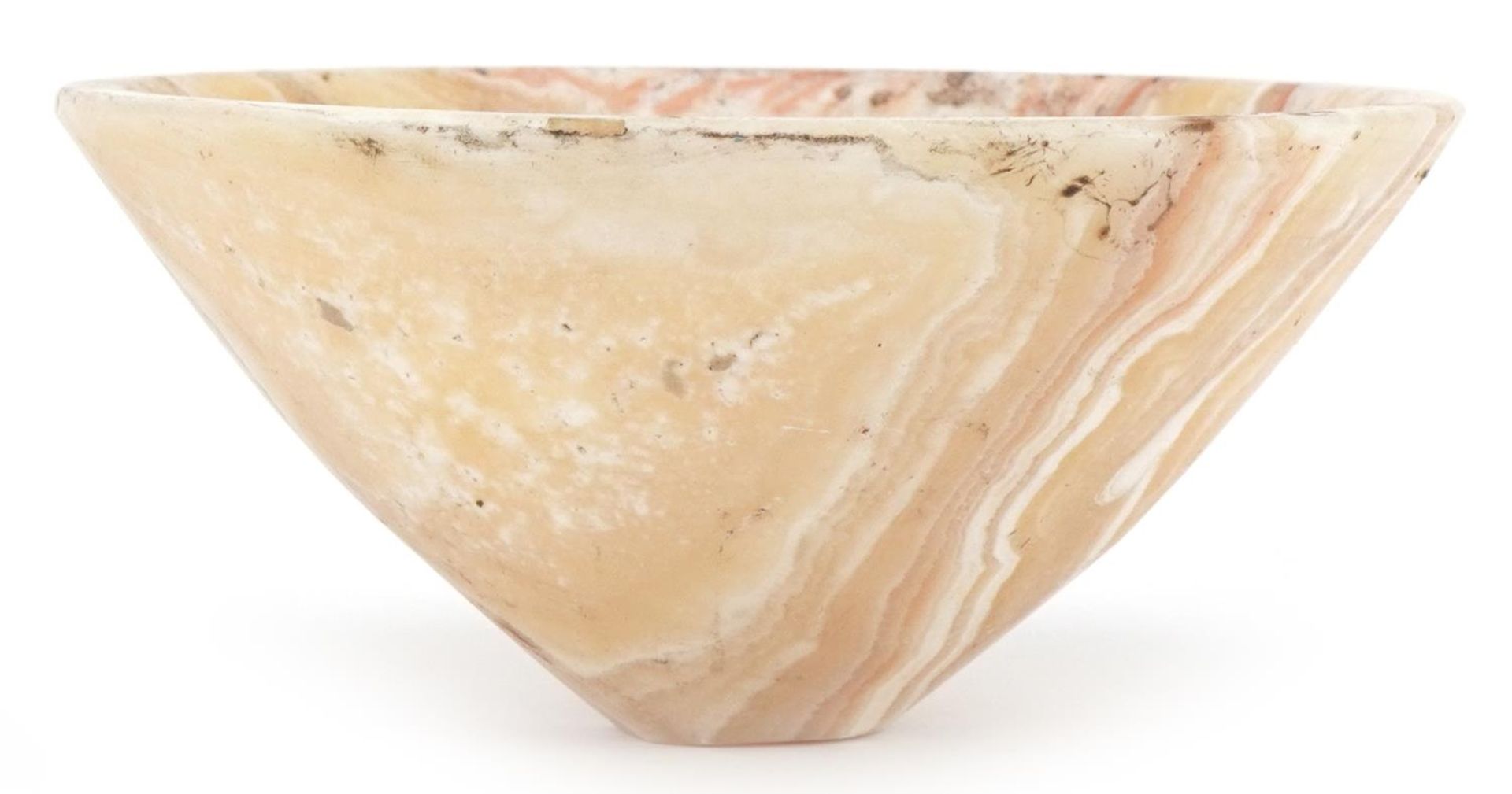 Egyptian style alabaster bowl of tapering form, 16cm in diameter : For further information on this - Image 2 of 4