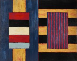 Manner of Sean Scully - Abstract composition on canvas, unframed, 99.5cm x 80cm : For further