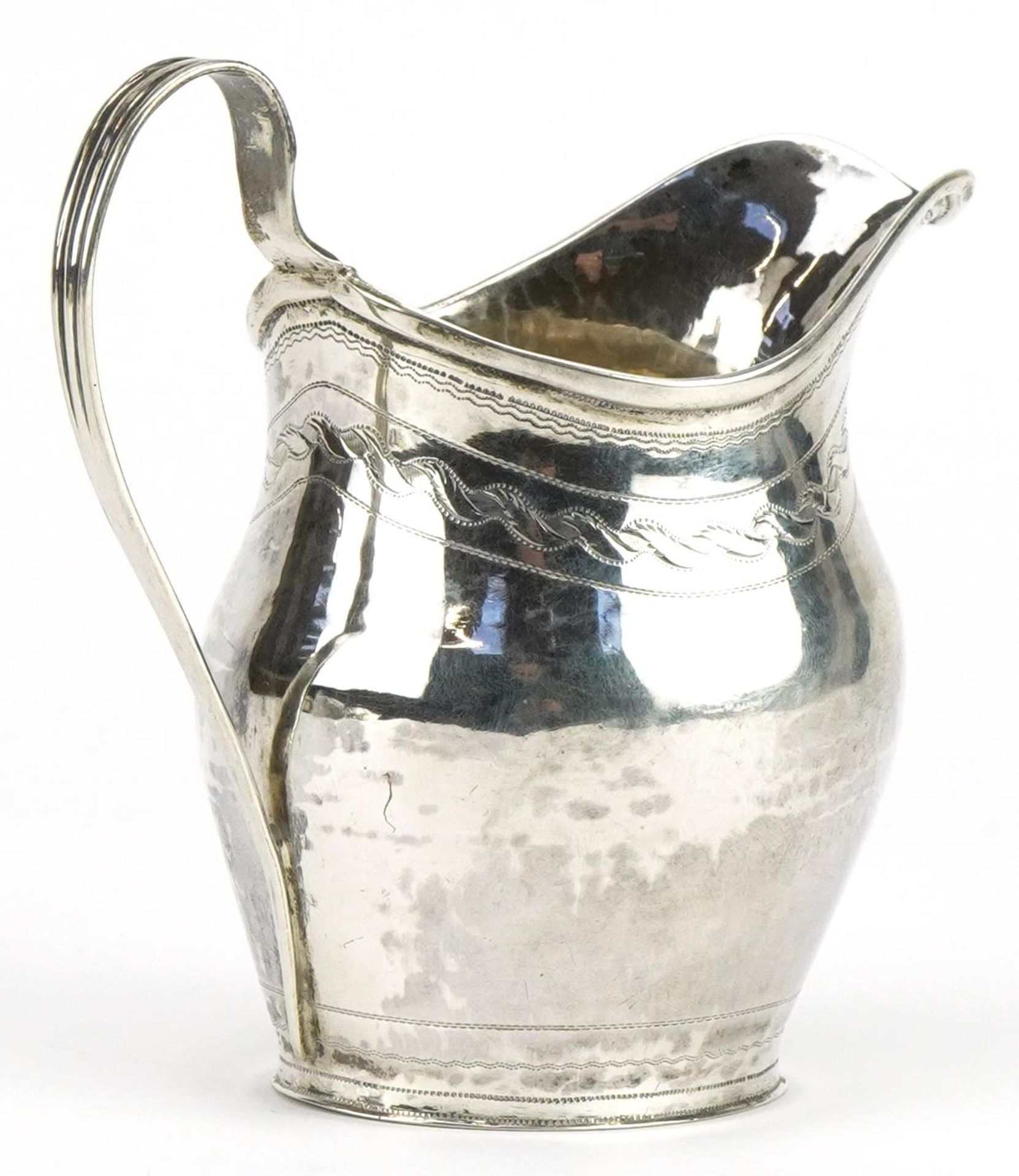 George IV silver cream jug with engraved decoration, indistinct maker's mark, possibly SAB, London - Image 4 of 5