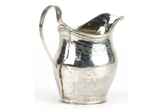 George IV silver cream jug with engraved decoration, indistinct maker's mark, possibly SAB, London - Image 4 of 5