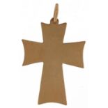 Large 9ct gold cross pendant, 4cm high, 5.8g : For further information on this lot please visit