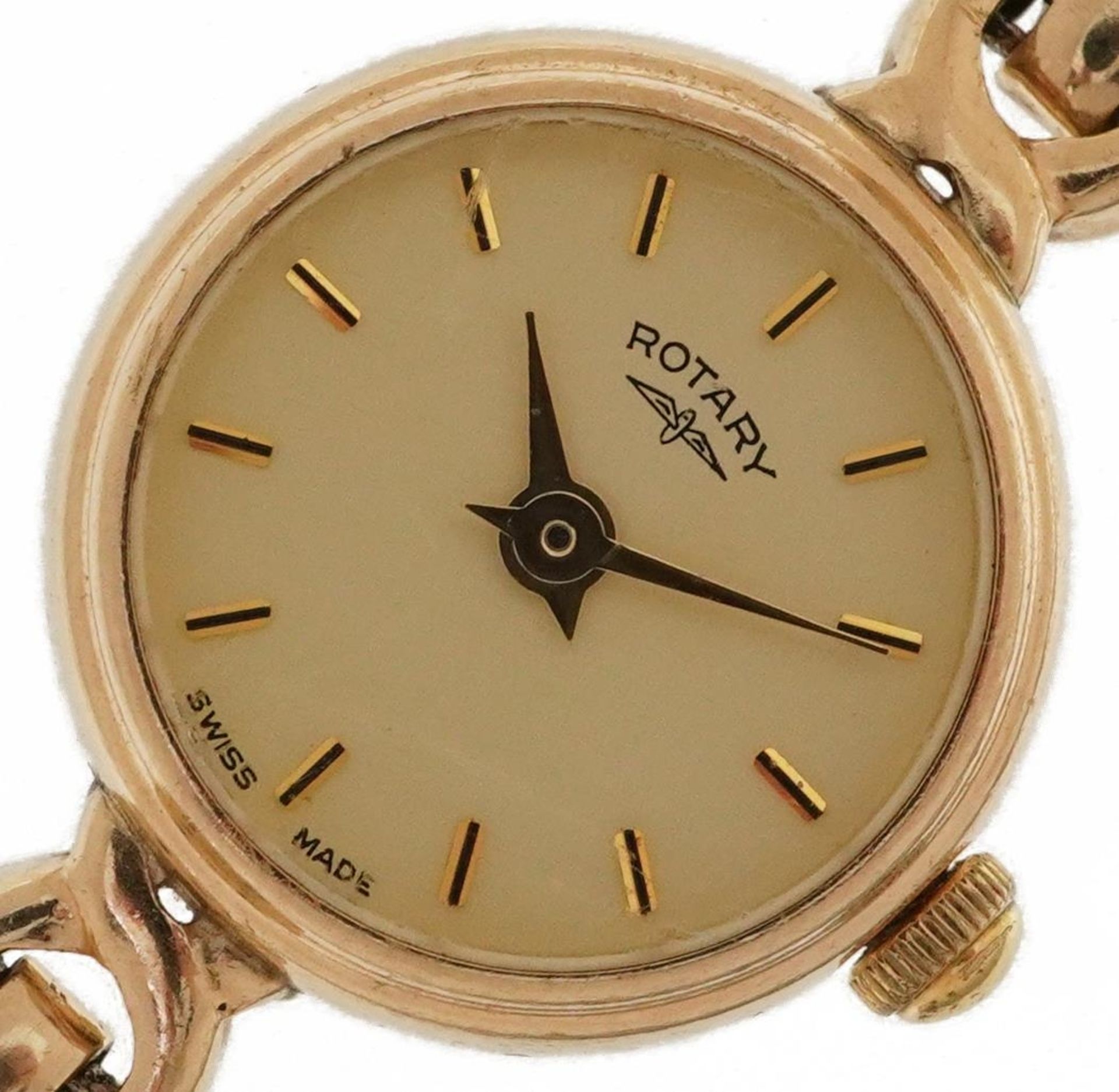 Rotary, ladies 9ct gold wristwatch with 9ct gold strap, 15mm in diameter, total weight 10.8g : For