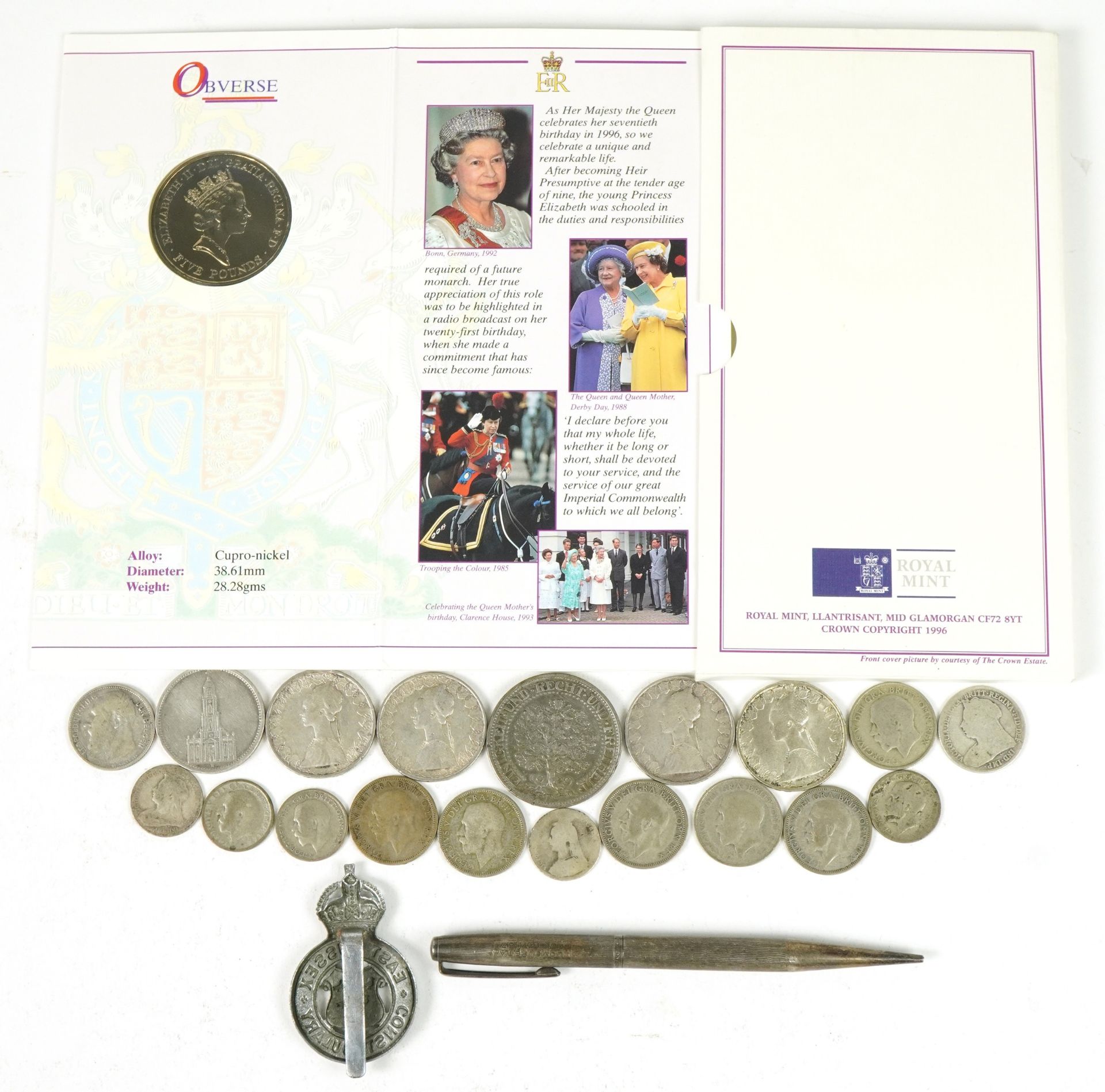 Coins and sundry items including silver Yard-O-Led propelling pencil and East Sussex Constabulary - Image 4 of 4