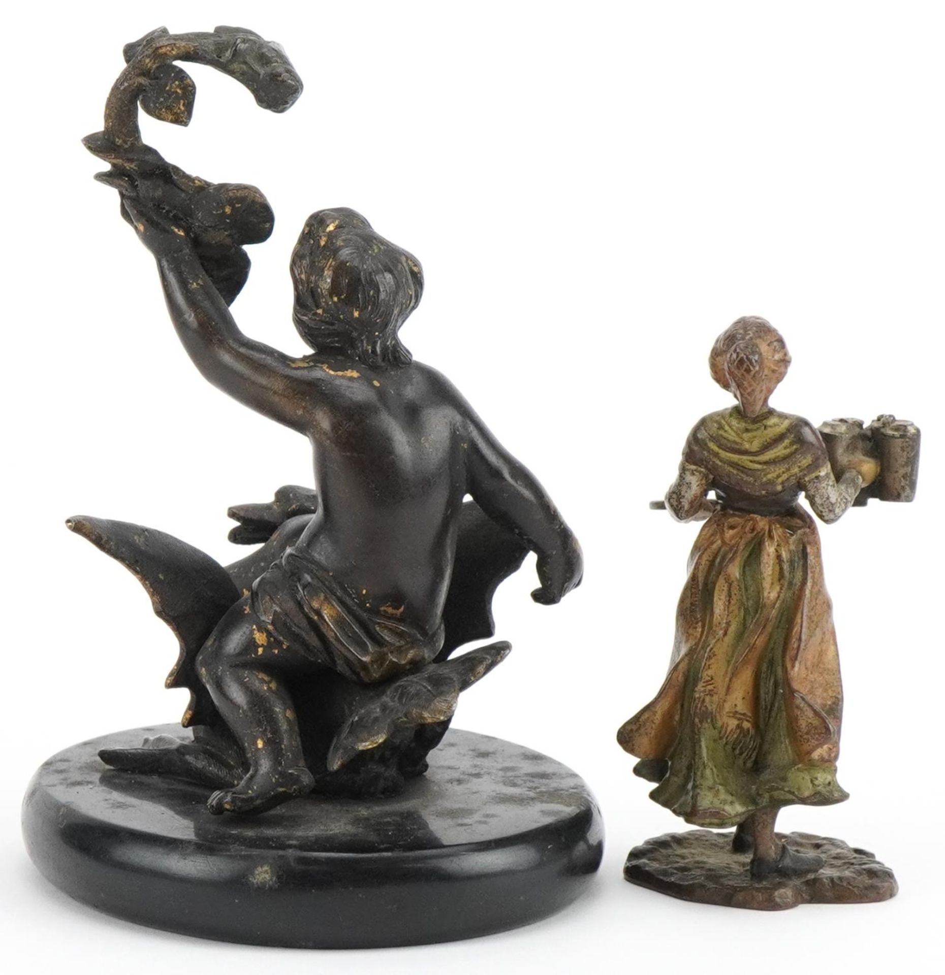 19th century partially gilt patinated bronze of Cupid riding a swan and a cold painted bronze - Bild 2 aus 4