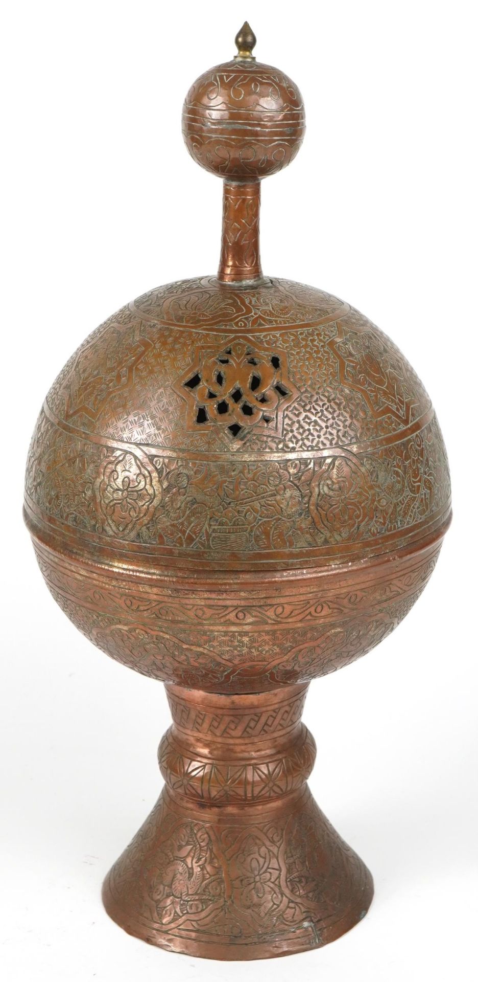 Islamic Mamluk Revival vase and cover profusely engraved with deities and flowers, 41cm high : For - Bild 3 aus 6