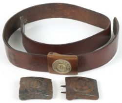 Three German military interest buckles including one on leather belt : For further information on