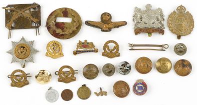 Military interest cap badges and buttons including Manchester, The Cheshire Regiment and Air