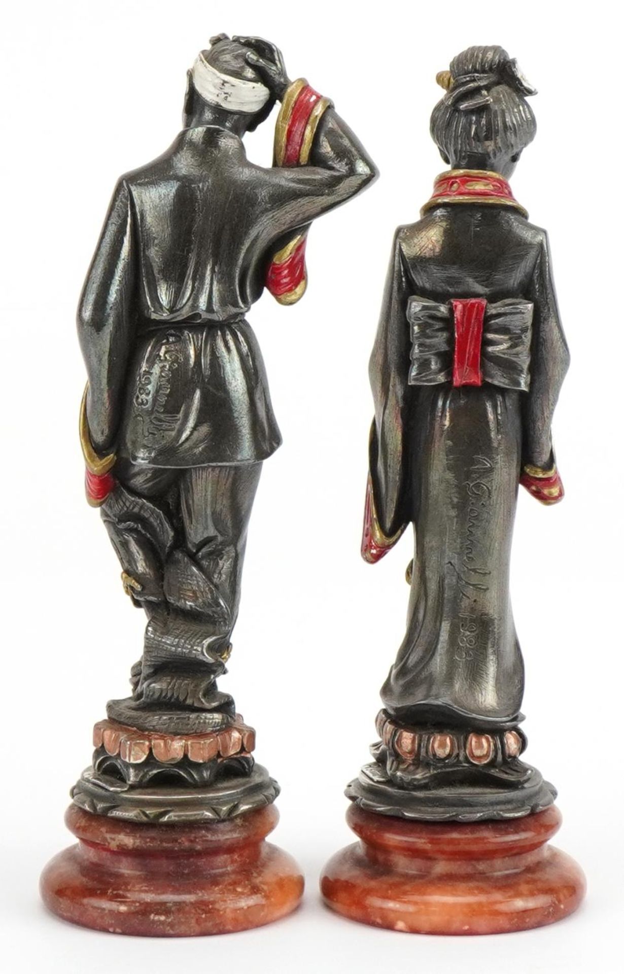 A Giannelli, pair of silver Chinese figures with hardstone bases, each 15cm high : For further - Bild 4 aus 8