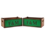 Pair of Fortnum & Mason design painted wooden crates, 18cm H x 44cm W x 25cm D : For further